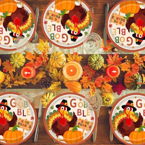 20 Pcs Happy Thanksgiving Party Disposable Paper Plates Fall Themed 9 Inch Round Dinner Plates for Autumn Party Decorations (Turkey Gobble) - Image 5