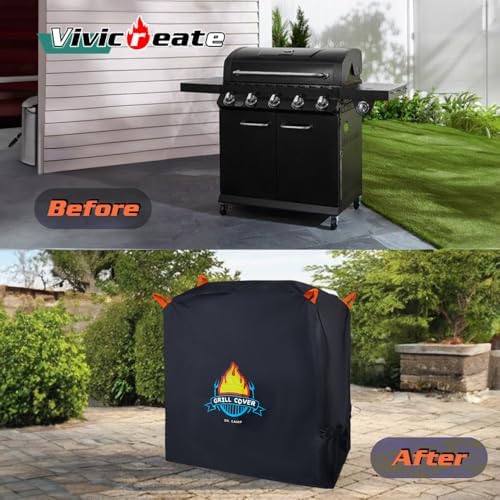 Vivicreate Waterproof BBQ Grill Cover 52 Inch Heavy Duty 420D Fabric Outdoor Barbecue Cover Weatherproof UV Protection Windproof Fits Weber Char-Broil Nexgrill Traeger Smoker Parrilla - Image 7