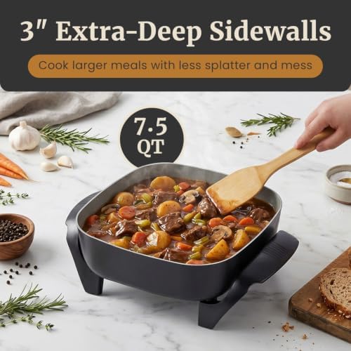 Elite Gourmet 12" PFAS-Free Ceramic Electric Skillet, 1200W, Extra-Deep - Image 3