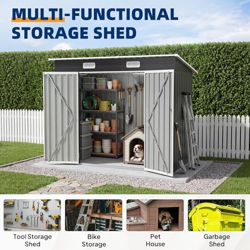 UDPATIO Storage Shed, 8X4 FT Metal Sheds & Outdoor Storage with Sloping Roof & Lockable Door for Bicycle, Tool in Patio Lawn, Garden, Backyard,Grey - Image 4