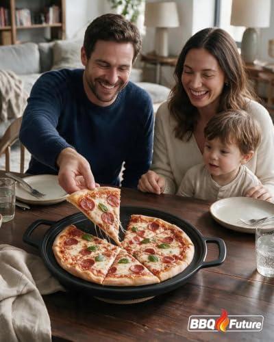 14 Inch Cast Iron Pizza Pan with Silicone Handle Grips, Pre-Seasoned - Image 6