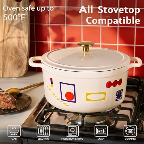 CAROTE Enameled 5QT Cast Iron Dutch Oven Pot with Gift Box, Bonjour - Image 5