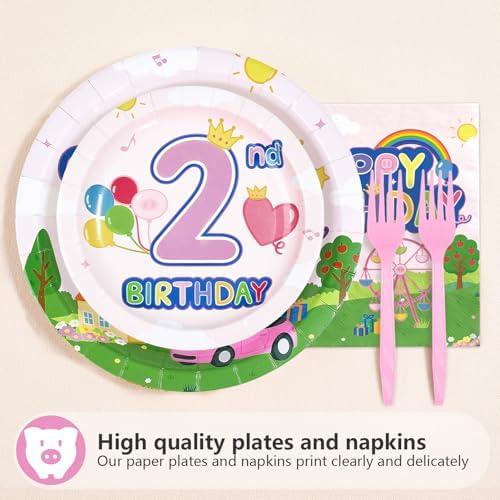 96Pcs Pink Pig 2nd Birthday Party Decorations, Serves 24 - Image 2