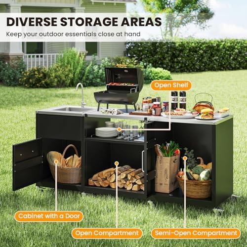 Happygrill 80” Outdoor Grill Table with Sink & Drainage, Wheels - Image 7