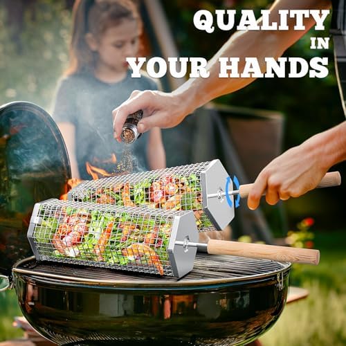 Rolling Grill Basket, Grilling Accessories, Outdoor Camping, Gifts for Men - Image 3