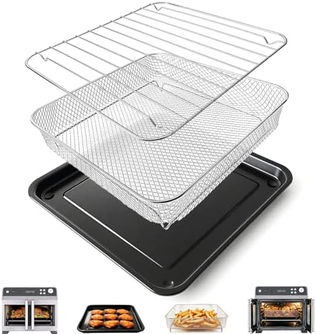 3 IN 1 Air Fry Oven Replacement Parts for Ninja French Door Premier FO101,12.2 × 12.2" Air Fryer Sheet Pan Grill Plate Crisper Plate Rack Accessories Tray,Dishwasher Safe by Unknown