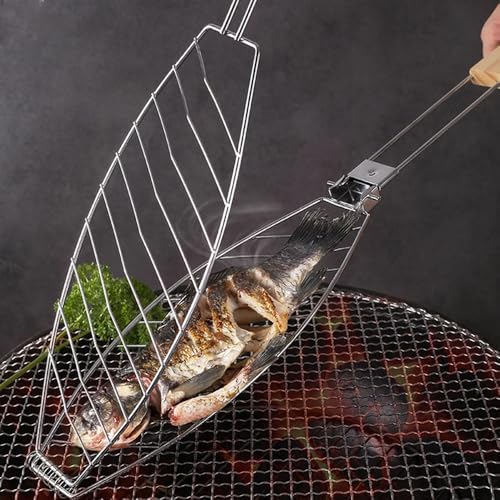 Fish Grilling Basket Fish Holder Kabob Salmon Shrimp Seafood Cage Rack with Oil Brushes - Image 3