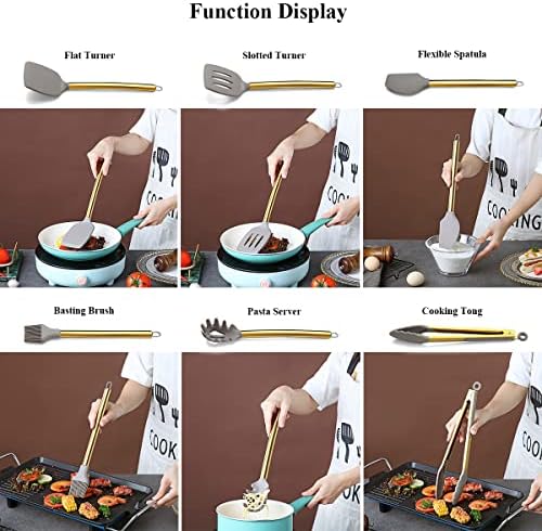 38 Piece Silicone kitchen Cooking Utensils Set with Utensil Rack, Silicone Head and Stainless Steel Handle Cookware, Kitchen Tools for Utensil Sets, Non-Stick kitchen Gadgets, Dishwasher Safe (Gold) - Image 5