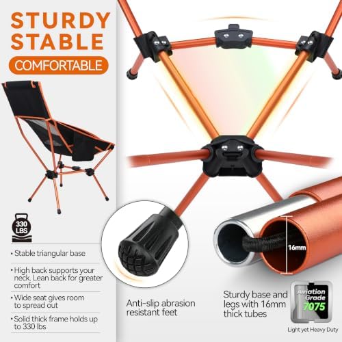 MARCHWAY Lightweight High Back Folding Camping Chair with Head Support - Image 4