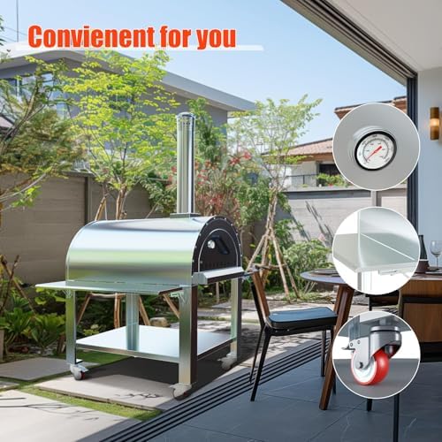 Wood-Fired Outdoor Pizza Oven 46 in – Stainless Steel 2-Layer Vertical Charcoal & Pellet Pizza Maker with 4 Wheels, Mobile Kiln-Style Pizza Grill, High Heat for Patio & Outdoor Kitchen Backyard - Image 5