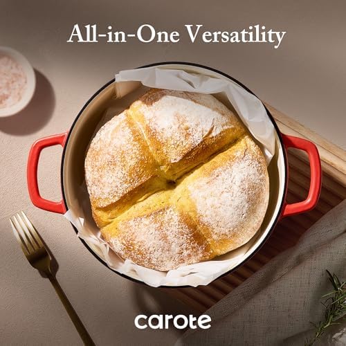 CAROTE Enameled Cast Iron Dutch Oven Pot with Lid, 4QT Red - Image 5