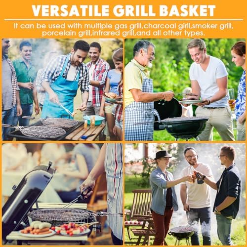 Yungyan 2 Pcs Round Grill Basket for Outdoor BBQ Fish 11'' Grilling Basket with Handle Stainless Steel Portable Rack for Vegetables Shrimp Steak Cooking Accessories Gift - Image 6