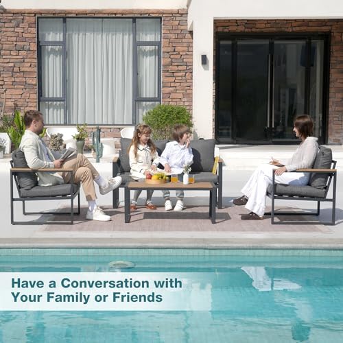 4 Pieces Metal Patio Furniture Set for Outdoor Balcony, Grey - Image 3