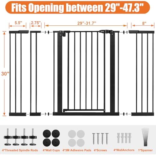 keny 29"-47.3" Extra Wide Baby Gate for Stairs, Auto Close Safety Dog Gate - Image 6