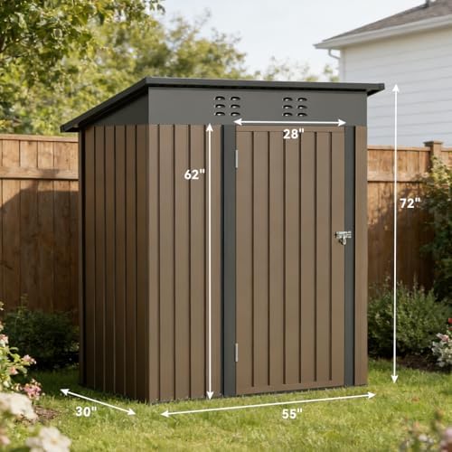 COMHOMA Shed Outdoor Storage Shed Metal,Lockable Doors Tool Sheds with Sloping Roof,Steel Garden Shed with Air Vent for Backyard,Patio,Lawn,Poolside(Brown,5'*3') - Image 6