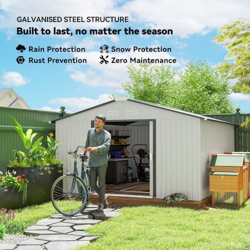 Outsunny 11' x 13' Outdoor Storage Shed Garden Tool Metal Shed White - Image 3