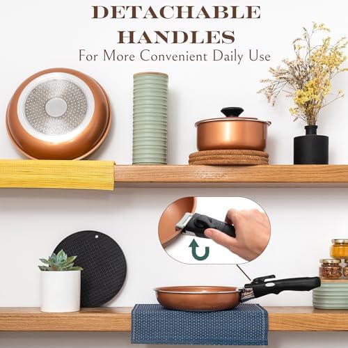 Moss & Stone 7-Piece Nonstick Pots and Pans Set, Removable Handle Cookware - Image 6