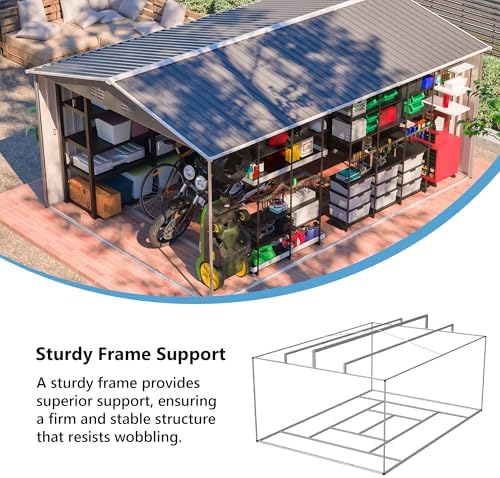 YOPTO 10x14 FT Outdoor Storage Shed,Metal Shed W/Lockable Doors & Floor Frame,Garden Tool House W/Sloped Roof & 4 Air Vents,for Backyard Patio Lawn,Light Gray - Image 4