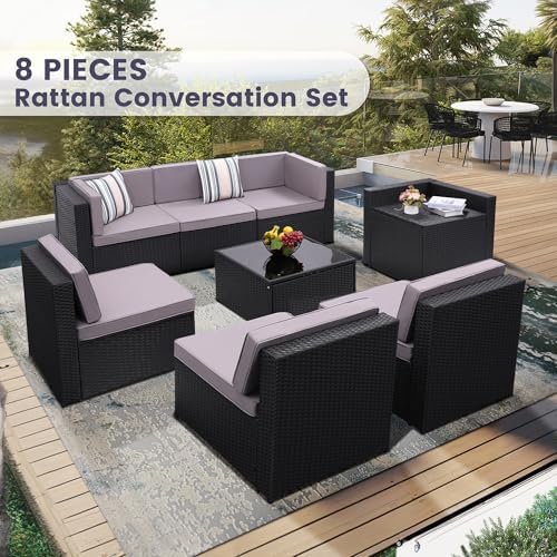 KROFEM 8 Piece Patio Furniture Set, Outdoor Modular Conversation Set - Image 2