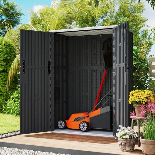 ZZM 57 Cu.ft Outdoor Storage Shed with Floor HDPE Double-Wall Resin Sheds Outdoor Storage, Lockable Weatherproof Storage Cabinet Fit for Garden Tools, Garage can, Bike, Patio Furniture, Black - Image 2