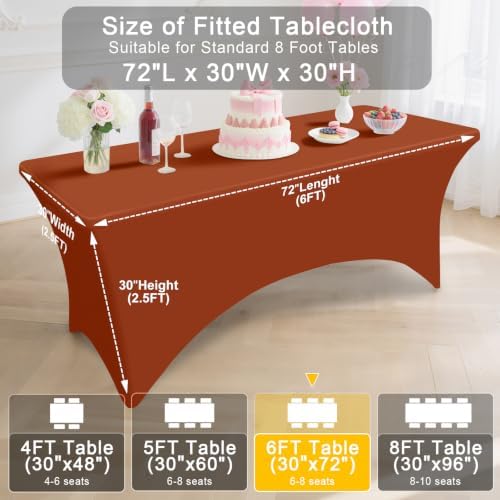 Smiry 2 Pack Spandex Table Cloth 6FT, Elastic Fitted Terracotta Tablecloth - Image 7