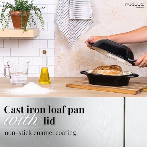 nuovva Dutch Oven For Sourdough Bread Baking – Enamelled Cast Iron Bread Loaf Pot – Oven Safe Non Stick Bread Pot – Rectangular, Black, 24cm x 16cm - Image 5