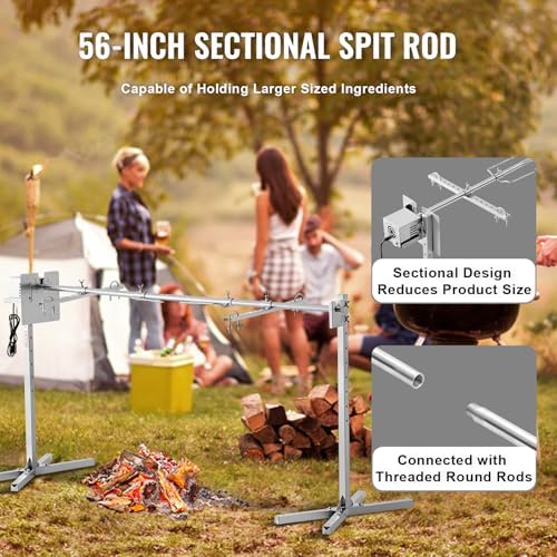 VEVOR Electric BBQ Rotisserie Grill Kit, 56 Inch 130 lbs Capacity, Automatic 52W Motor Height Adjustable Universal Roaster Stand, Stainless Steel Grilling Kit, Spit Rod with Heat Shield for Pig Lamb - Image 4