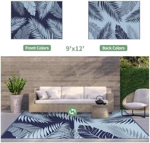 GENIMO Outdoor Rug, Waterproof Plastic Rugs for Patio, 9'x12' Blue - Image 2