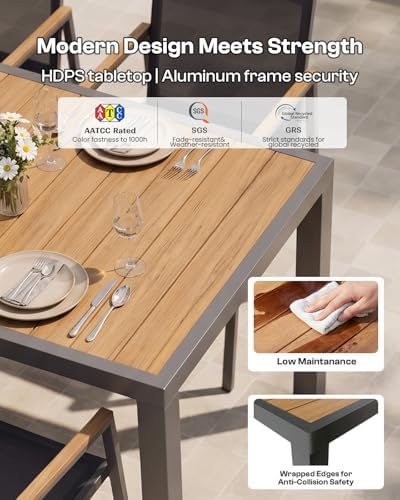 Outdoor Dining Set for 8, Aluminum Patio Table and Chairs Set, 10-Piece All Weather Patio Dining Furniture Set with Umbrella Hole for Backyard, Deck, Poolside (Gray-Teak) - Image 3