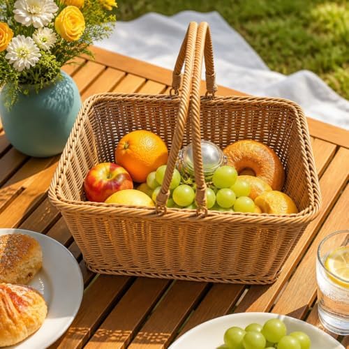 2‑Pack Small Poly Wicker Baskets, Handwoven PVC Picnic Storage with Handles - Image 7