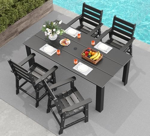 GREENVINES 5-piece Outdoor Dining Set, HDPE Table & 4 Chairs, Black by GreenVines
