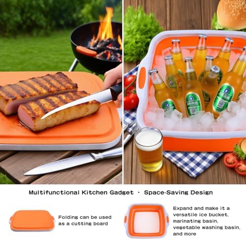 Collapsible BBQ Prep Tub with Lid & Cutting Board, 8L Meat Marinating Basin - Image 4