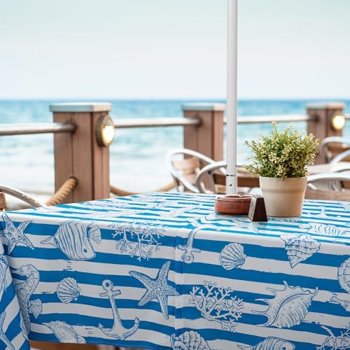 Outdoor Tablecloth with Umbrella Hole Umbrella Tablecloth Patio Tablecloths with Zipper for Courtyards, Terraces, and Beaches 60 x 84 in - Image 3