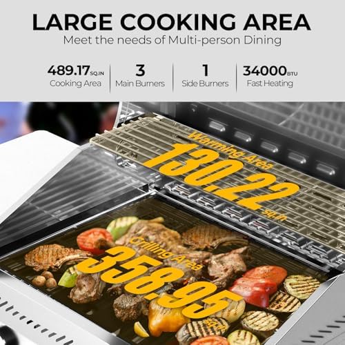 34,000 BTU 3-Burner Propane Gas Grill with Side Burner - Image 4