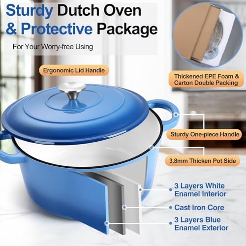 P&P CHEF 6QT Enameled Dutch Oven, Dutch Oven Pot for Bread Baking, Blue - Image 3
