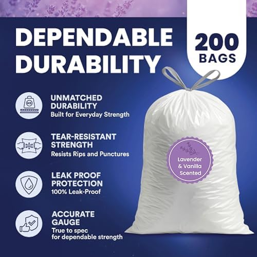 Plasticplace 8 Gallon Trash Bags │ 0.7 Mil │ Lavender and Soft Vanilla Scented Garbage Can Liners │ 22" x 22" (200 Count), White - Image 4