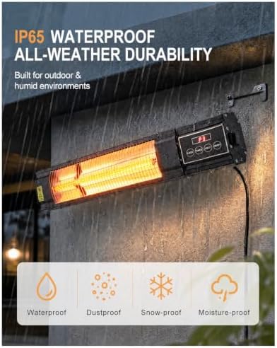 Carbon Ffiber Patio Heater, 1500W, IP65 Approved, Odorless, Wall-Mounted Heater with Remote, 15 Second Fast Heater Indoor/Outdoor for Patio, Restaurant, Backyard, Garage, Decks - Image 4