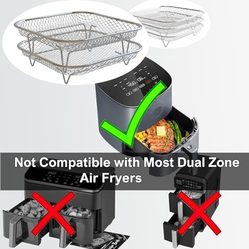 Air Fryer Rack 3pcs Stackable Set(Square), 304 Stainless Steel Mesh Baskets. Air Fryer Accessories for Cosori, Instant Vortex, Chefman Airfryer, Ninja Foodi Grill - Image 4