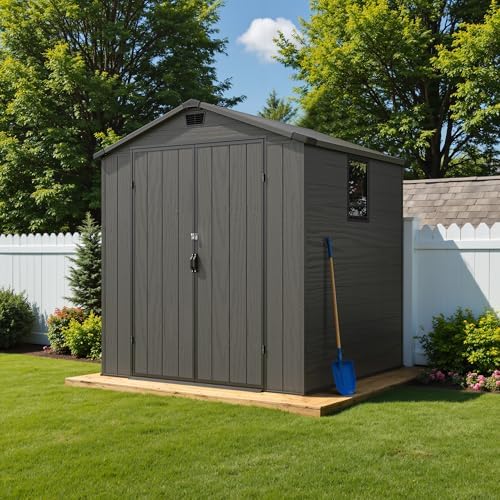 Greesum 6x6FT Plastic Outdoor Storage Shed with Floor, Dark Gray by BuynowfromGreesum
