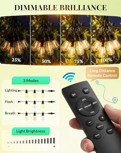 Outdoor String Lights Patio Light - 100Ft Outside Waterproof Dimmable Bulbs - Image 4