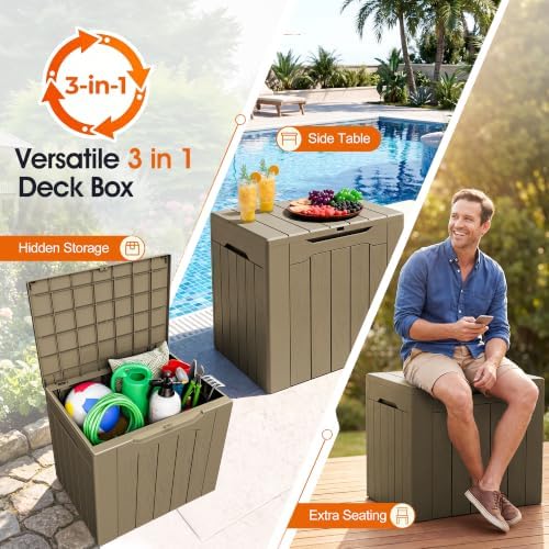 Greesum 33 Gallon Outdoor PP Storage Container, All Weather Resisitant Storage Box, Coffee - Image 2