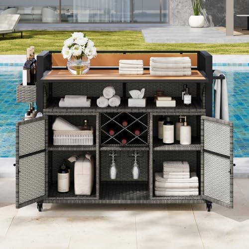 52.8" Wicker Outdoor Grill Cart with Extended Top & Storage - Image 3