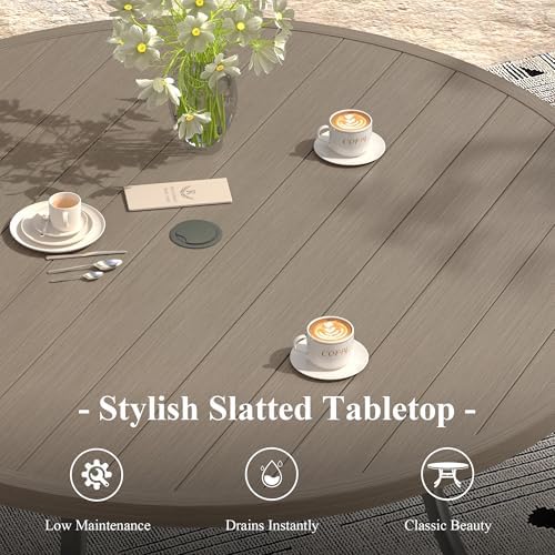 Outdoor Dining Table for 8, 53" Round Outdoor Table with Adjustable Umbrella Hole, All-Weather Metal Patio Dining Table for Lawn Garden Backyard Deck, Grey - Image 5