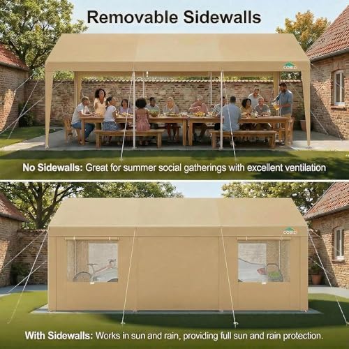 COBIZI 10x20 FT Heavy Duty Carport with Galvanized Frame & Sandbags, Khaki - Image 4