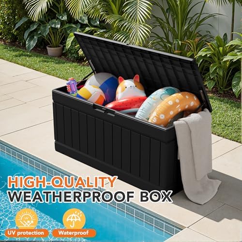 78 Gallon Deck Box Outdoor Indoor Waterproof Storage Box, Black - Image 6