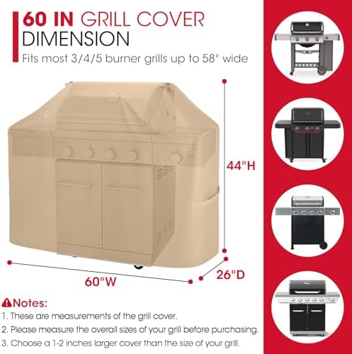 Unicook Grill Cover Heavy Duty Waterproof UV Resistant 60 Inch, Light Brown - Image 2