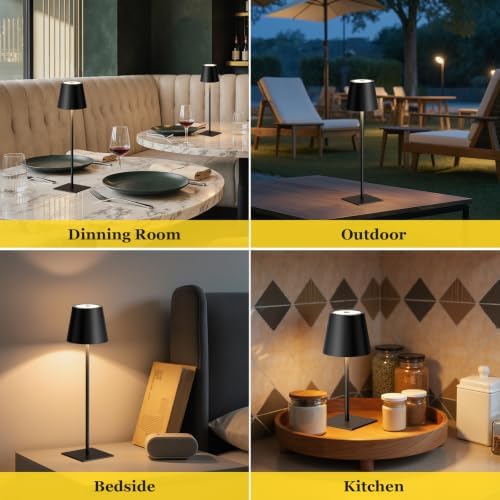 Kakanuo Cordless Rechargeable Table Lamp Black 5000mAh Battery Operated Lamps, 3 Colors Stepless Dimming Touch Lamp for Dining, Living Room, Outdoor Patio, Kitchen Counter, 4 Pack - Image 4