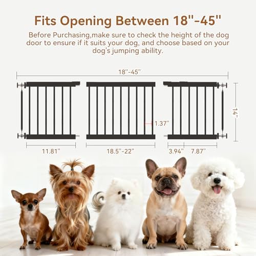 Dog Gate Indoor,18"-45" Adjustable Extra Wide Metal Short Dog Gate to Step Over, 14" Tall Small Pet Gate with 3 Extension Kits, Pressure Mounted for Doorways & Stairs Black - Image 2