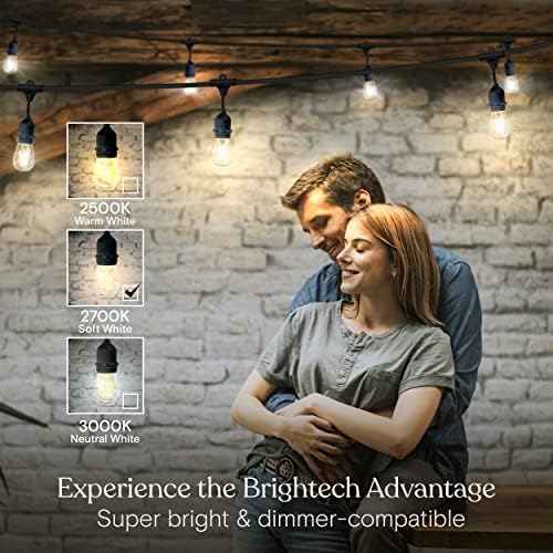 Brightech Ambience Pro - 24 Ft Waterproof LED Outdoor String Lights - Hanging, Dimmable 2w Vintage Edison Bulbs -Commercial Grade Patio Lights Create Cafe Ambience in Your Backyard - 7 Lights, Black - Image 4