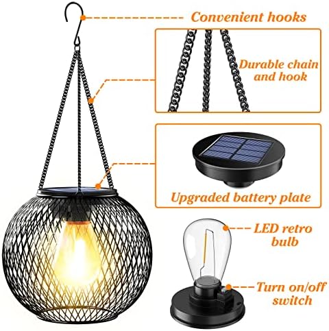 Solar Lantern Outdoor Waterproof,Hanging Solar Lights,2 Pack,Black - Image 5